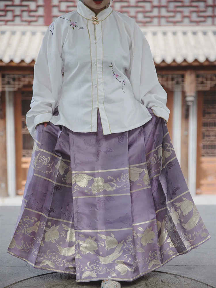 Hua Ling'er 花灵儿 Flower Spirit Ming Dynasty Plus Size Liling Standing Collar Top & Mamian Skirt - Image 13