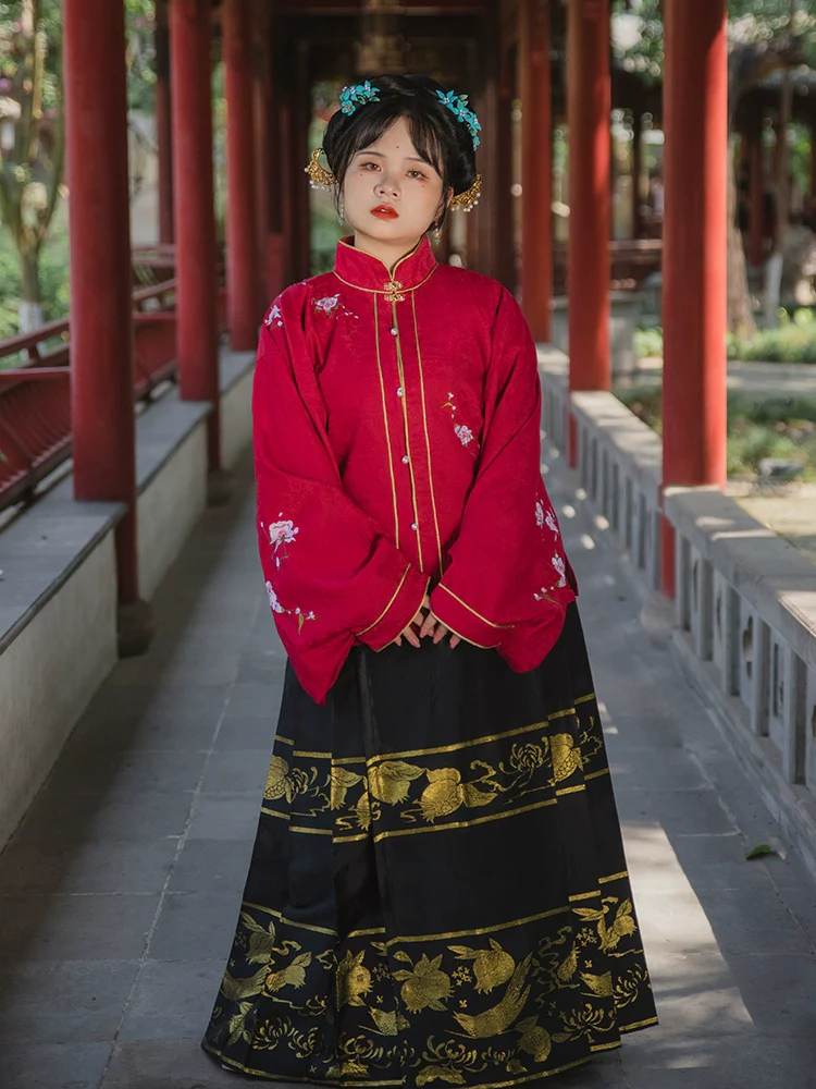 Hua Ling'er 花灵儿 Flower Spirit Ming Dynasty Plus Size Liling Standing Collar Top & Mamian Skirt - Image 2