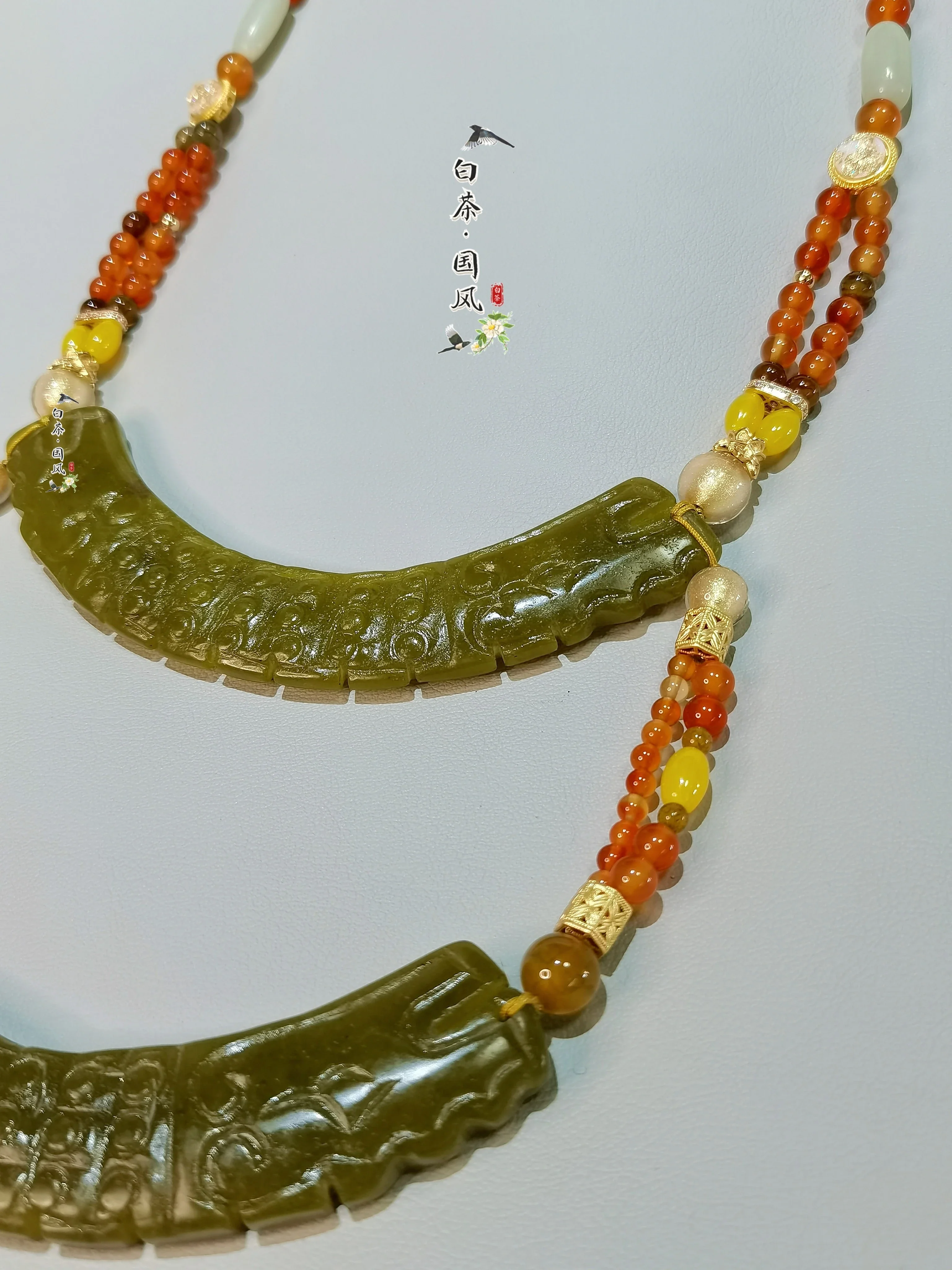 Huang Yu 替玉 Yellow Jade Warring States Restoration Unisex Back Cloud Necklace - Image 5