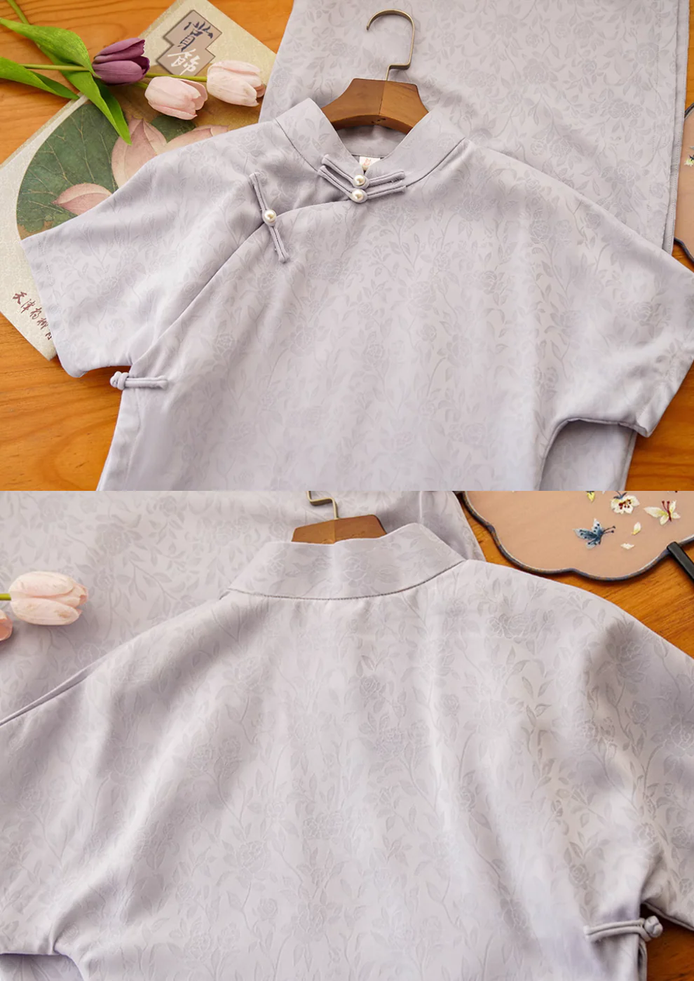 Hui Zi 灰紫 Dusty Lilac 1930s Daily Satin Qipao - Image 7