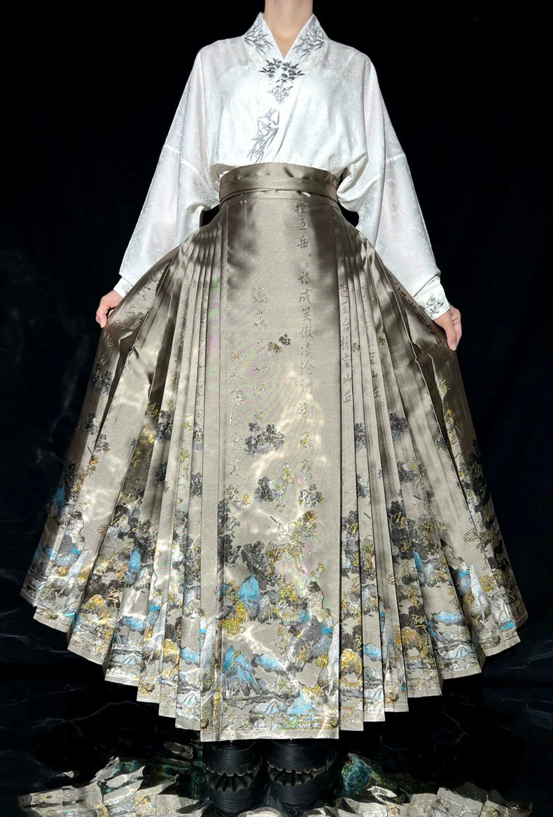 Jiang Shang Yin 江上吟 Song on the River Ming Dynasty Calligraphy & Mountains Mamian Skirt - Image 4