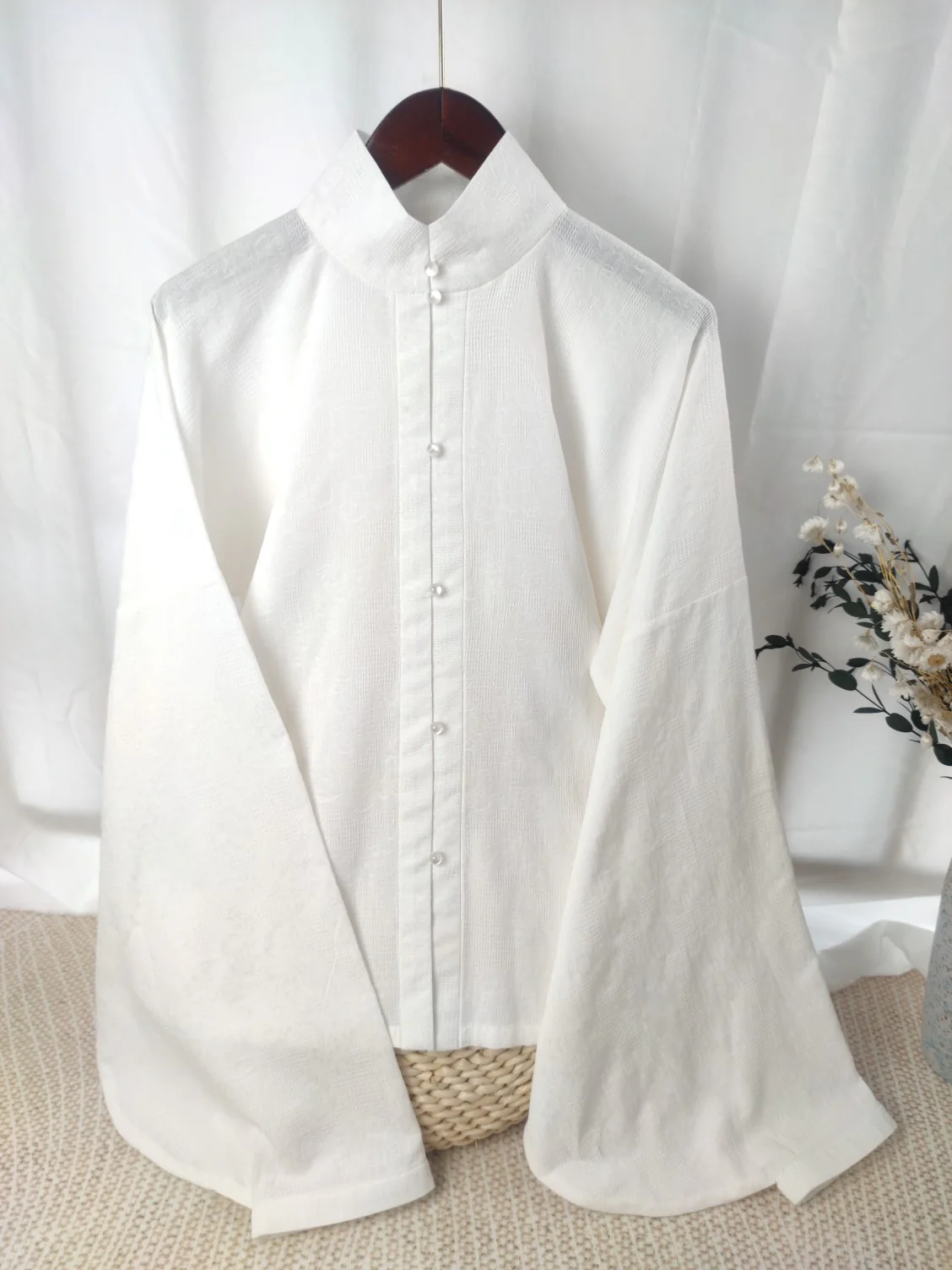 Jiao Tang 焦糖 Caramel Ming Dynasty Pure Cotton Liling Duijin Pipa & Straight Sleeve Standing Collar Top - Image 2