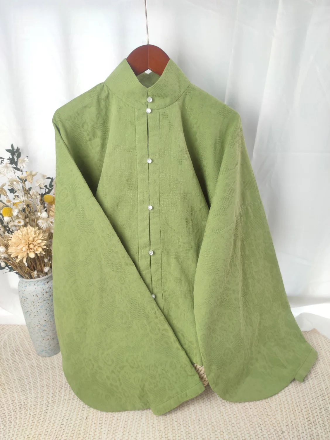 Jiao Tang 焦糖 Caramel Ming Dynasty Pure Cotton Liling Duijin Pipa & Straight Sleeve Standing Collar Top - Image 3
