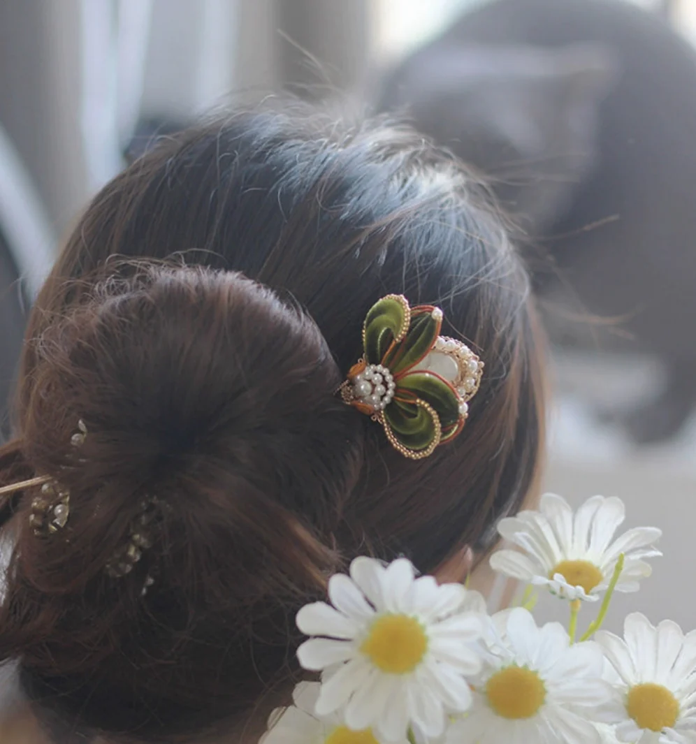 Jin Jia Xian 金甲仙 Immortal Golden Armor New Chinese Style Velvet Flower Hairpin - Image 8