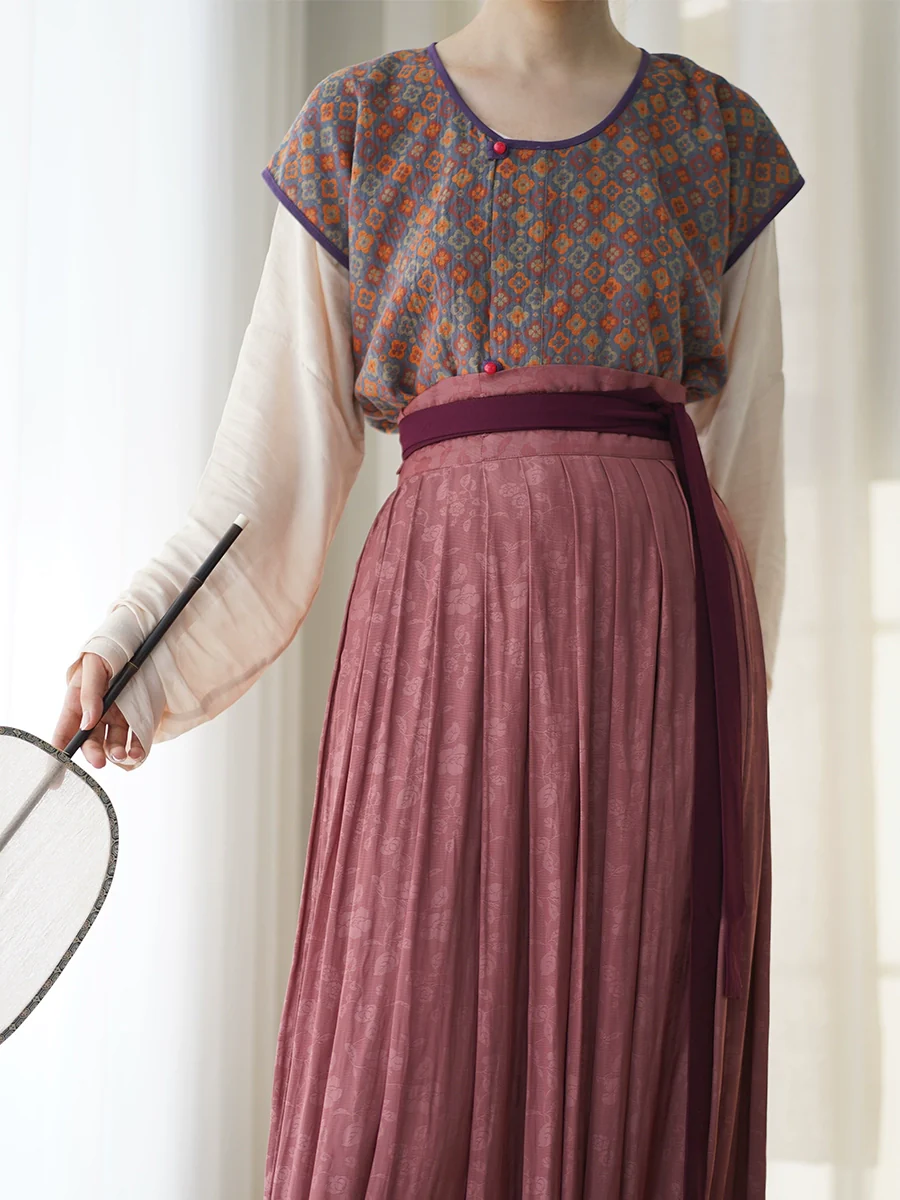 Jing Jie 荆芥 Cat Mint Early Tang Cotton Jacquard Banbi & Zhequn Skirt Ruqun Set - Image 2