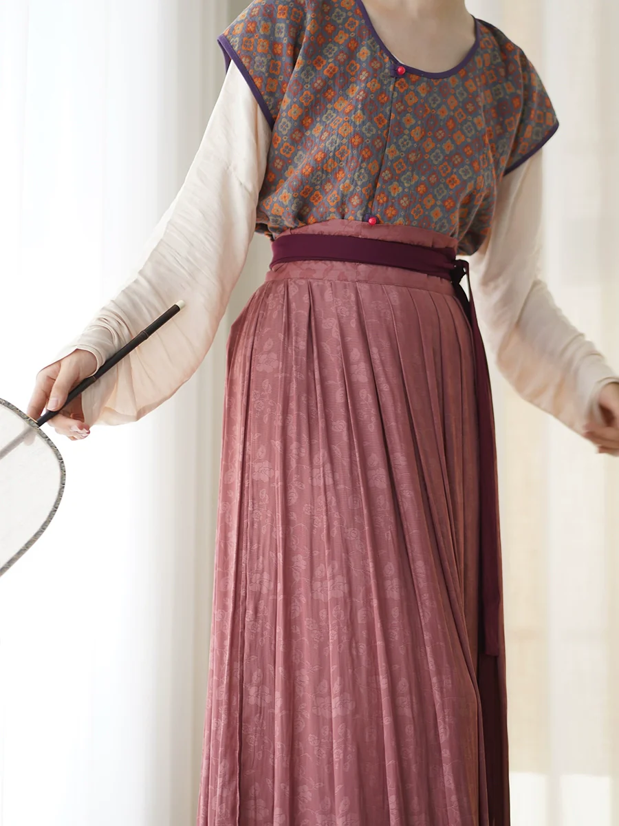 Jing Jie 荆芥 Cat Mint Early Tang Cotton Jacquard Banbi & Zhequn Skirt Ruqun Set - Image 3