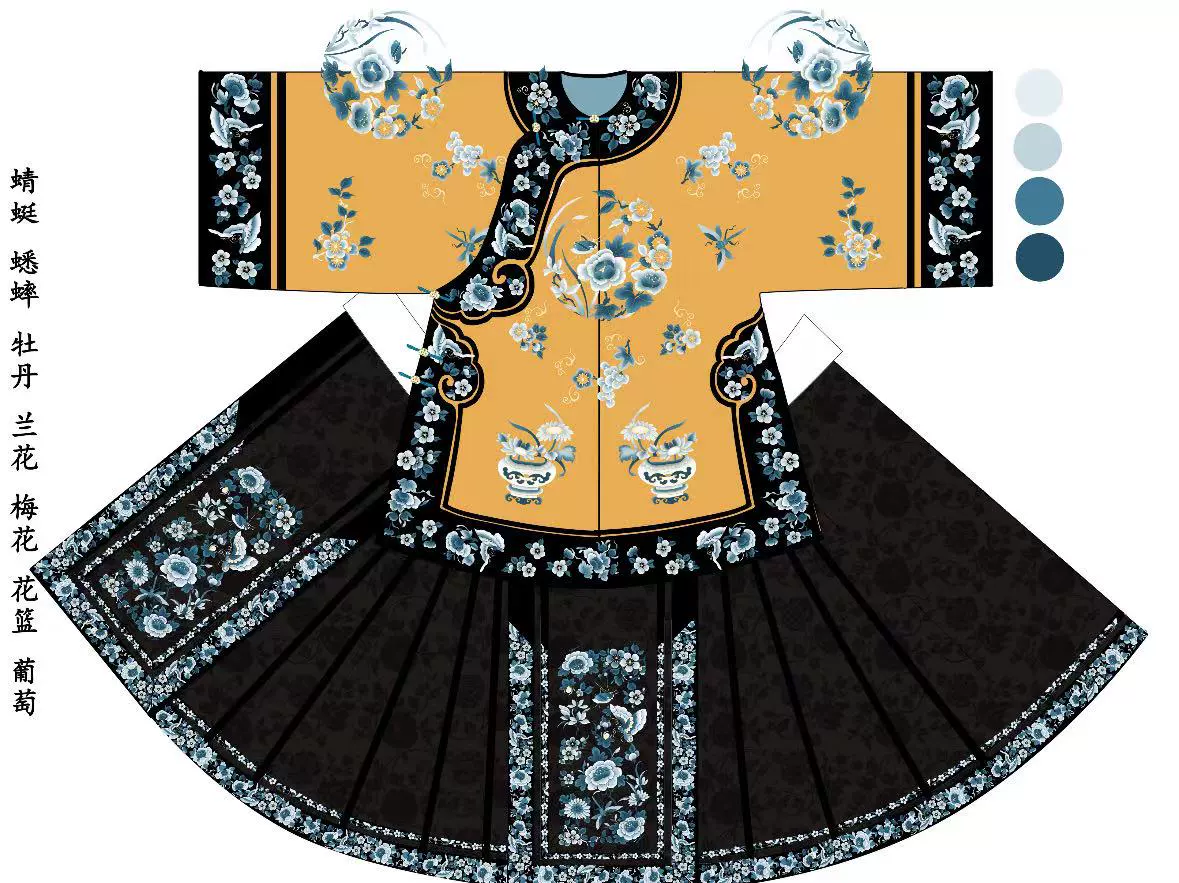 Jing Wen 静雯 Qing Dynasty Han Woman's Cloud Collar Embroidered Porcelain Top & Mamian Set - Image 27