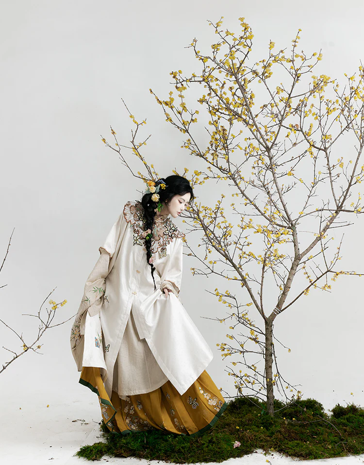 Jiu Cha 旧茶 Aged Tea Fairy Ming Dynasty Custom Yunjian Cloud Collar Long Top & Mamian Skirt Set - Image 7