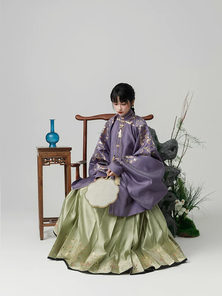 Ju Fen 橘粉 Orange Powder Ming Dynasty Liling Duijin Standing Collar Top & Mamian Aoqun Set - Image 2