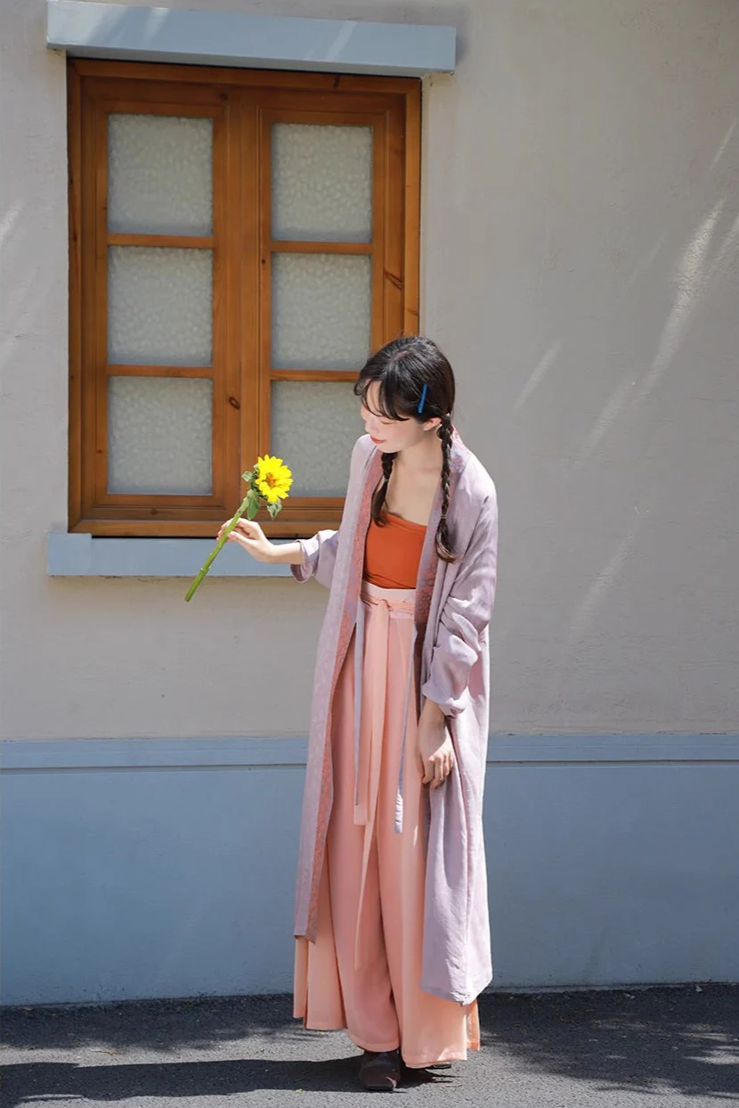 Jüzi Qishui 橘子汽水 Orange Soda Modernized Song Dynasty Beizi & Double Layered Trousers Set - Image 4
