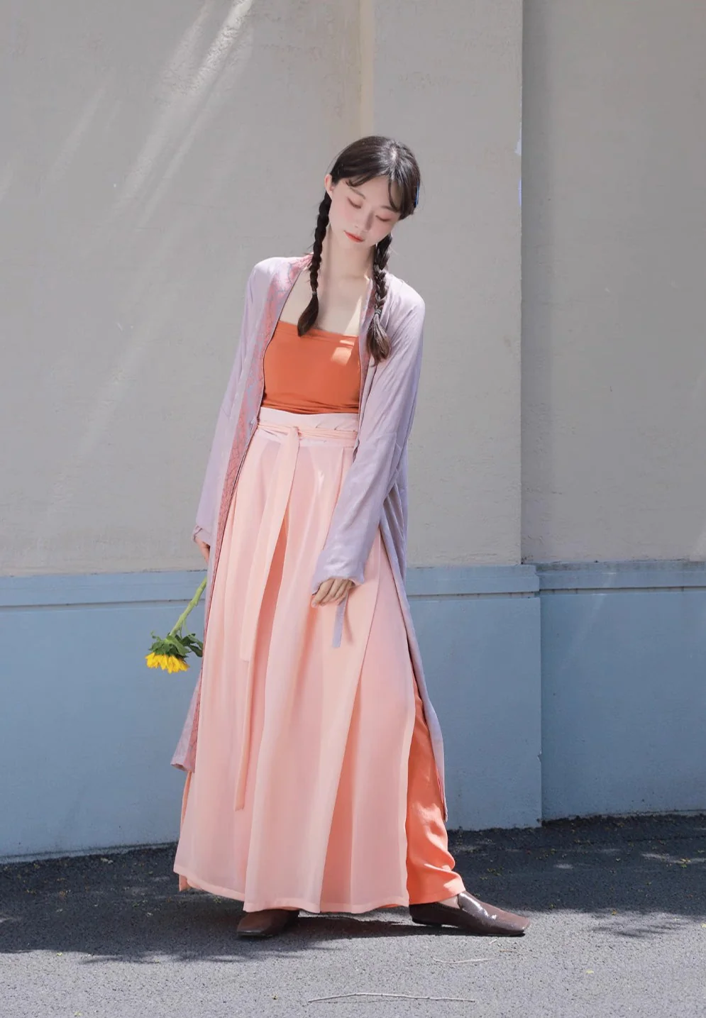 Jüzi Qishui 橘子汽水 Orange Soda Modernized Song Dynasty Beizi & Double Layered Trousers Set - Image 5