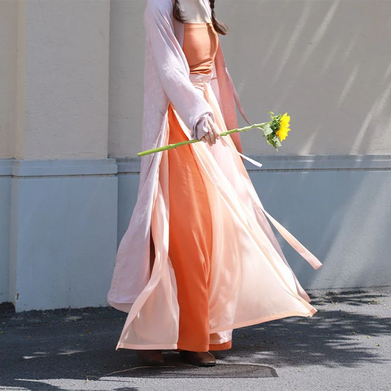 Jüzi Qishui 橘子汽水 Orange Soda Modernized Song Dynasty Beizi & Double Layered Trousers Set - Image 7