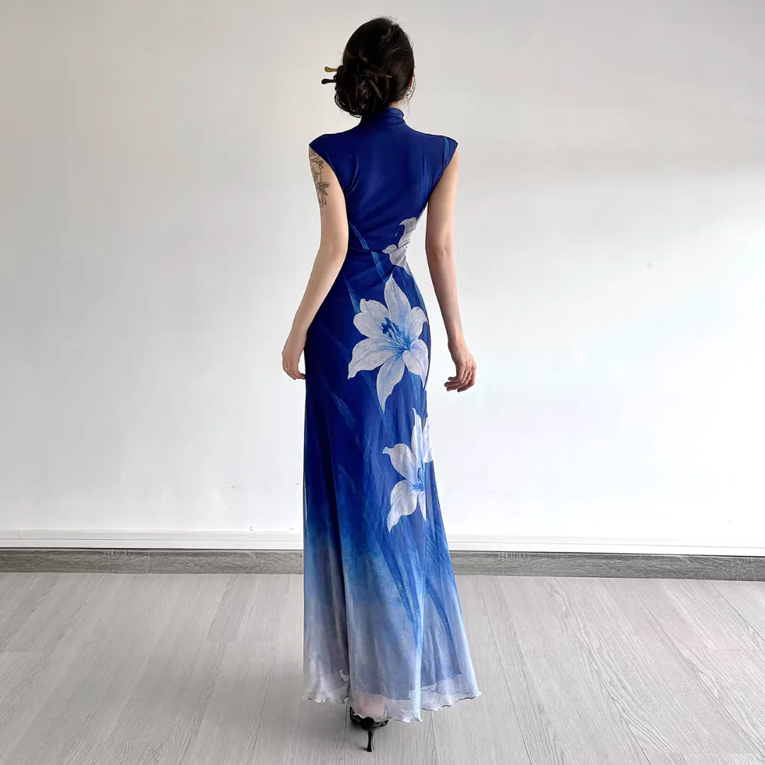 Lan Ting 兰亭 Orchid Pavilion New Chinese Style Ombre Sleeveless Qipao - Image 4