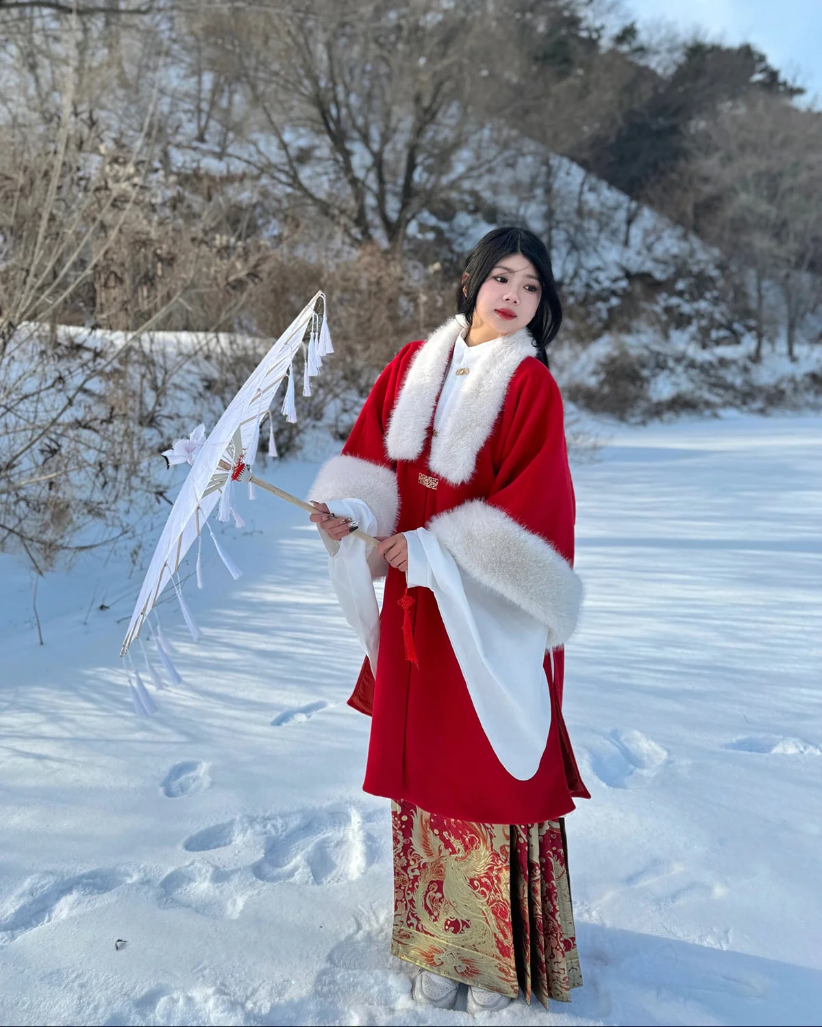 Li Luo 梨落 Pear Blossom Ming Dynasty Plus Size Pifeng Faux Fur Coat & Changshan Long Top Set - Image 10