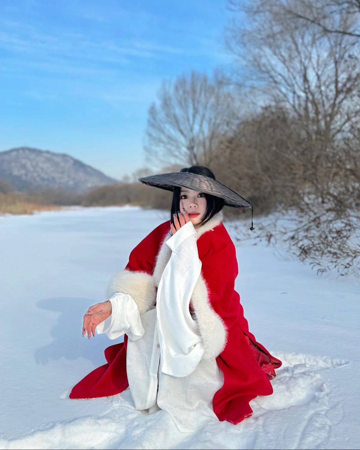 Li Luo 梨落 Pear Blossom Ming Dynasty Plus Size Pifeng Faux Fur Coat & Changshan Long Top Set - Image 11