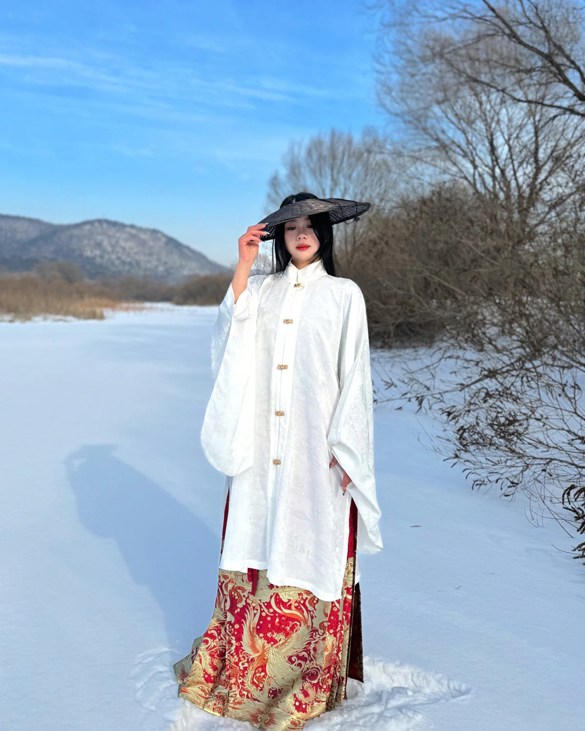 Li Luo 梨落 Pear Blossom Ming Dynasty Plus Size Pifeng Faux Fur Coat & Changshan Long Top Set - Image 14