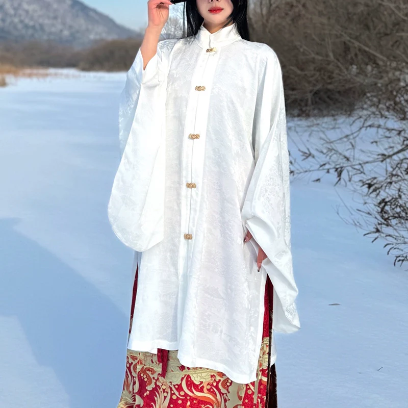 Li Luo 梨落 Pear Blossom Ming Dynasty Plus Size Pifeng Faux Fur Coat & Changshan Long Top Set - Image 16