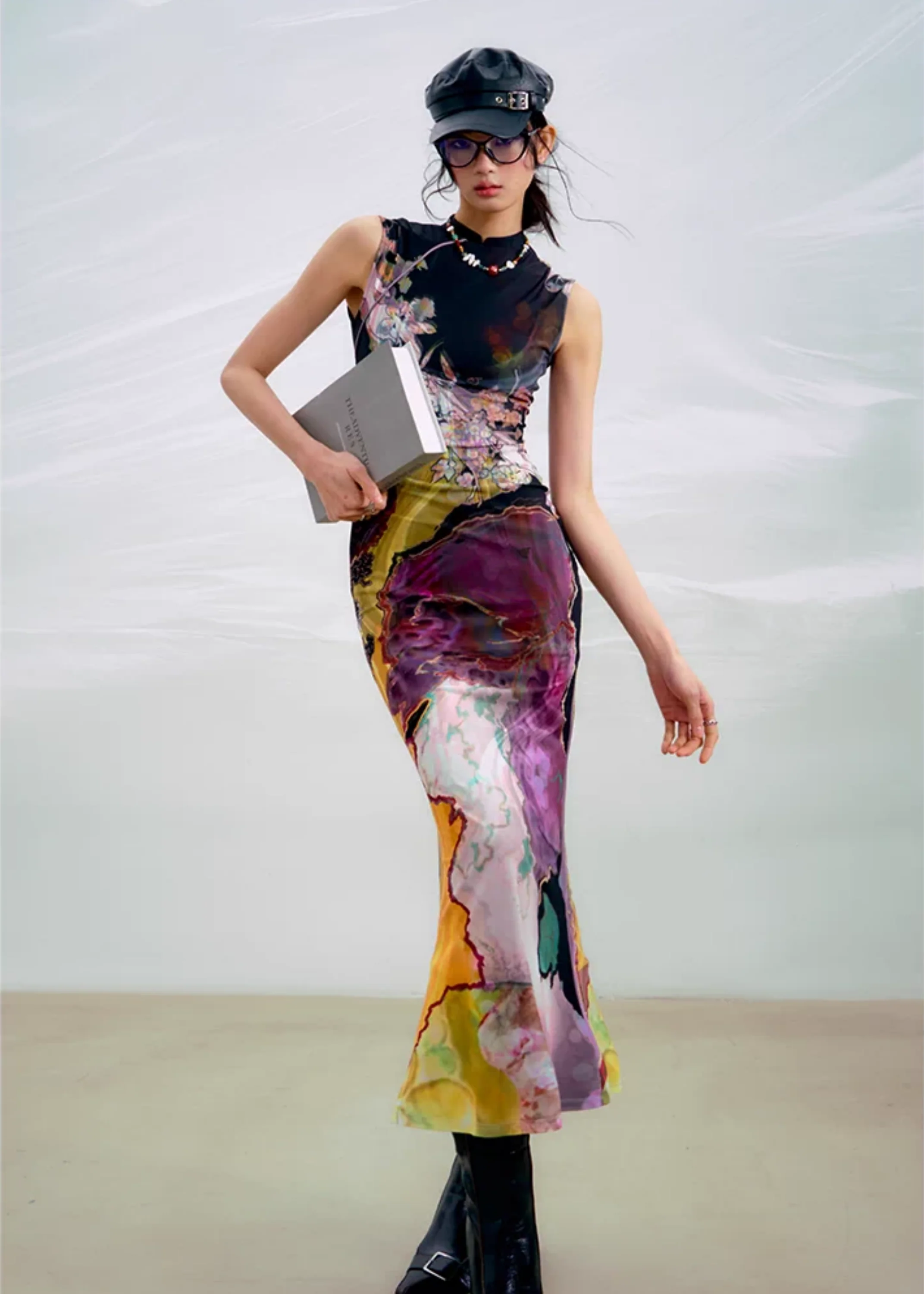Li Meng 李梦 Plum Dream New Chinese Style Tricolor Print Sleeveless Qipao - Image 12