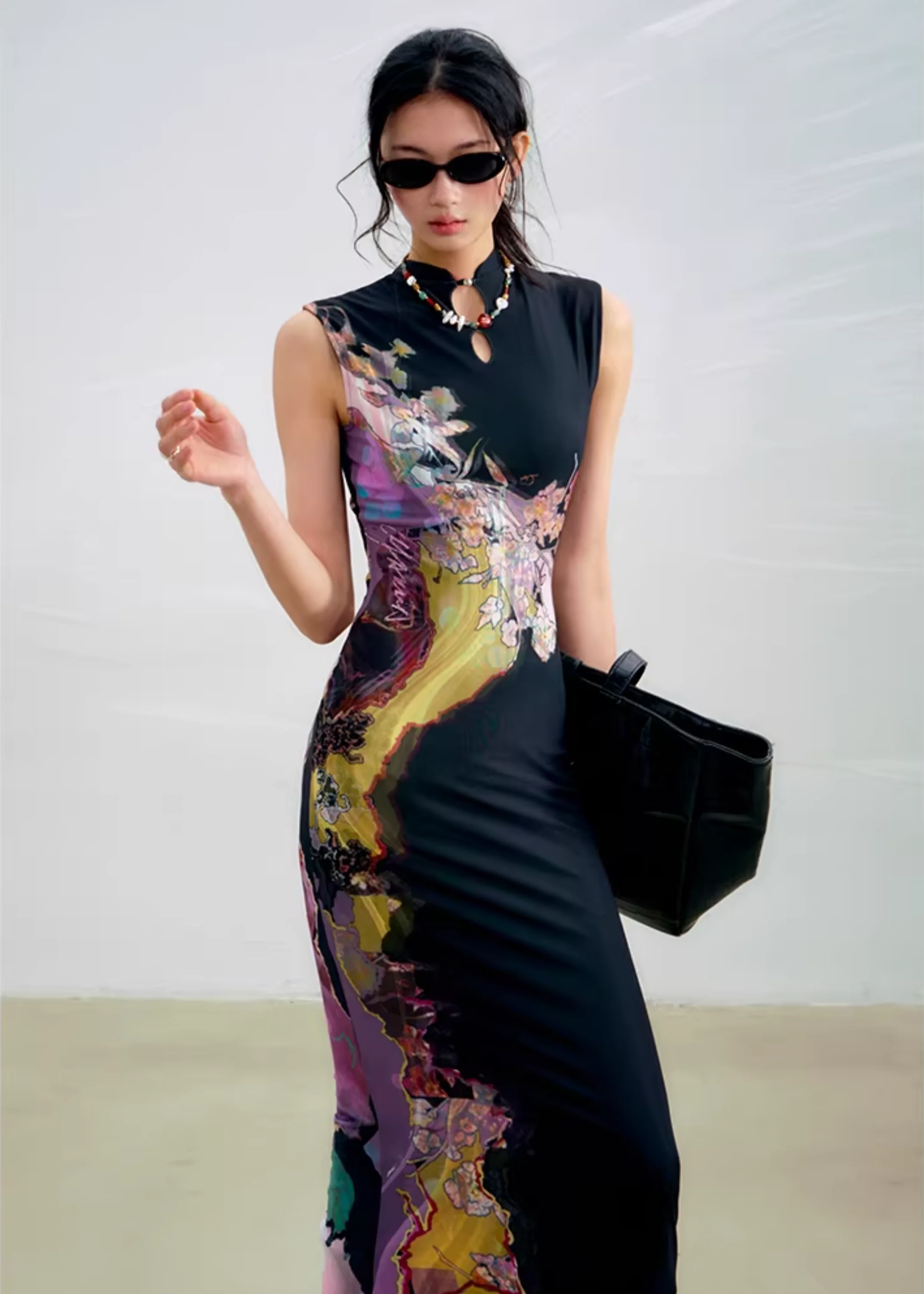 Li Meng 李梦 Plum Dream New Chinese Style Tricolor Print Sleeveless Qipao - Image 13