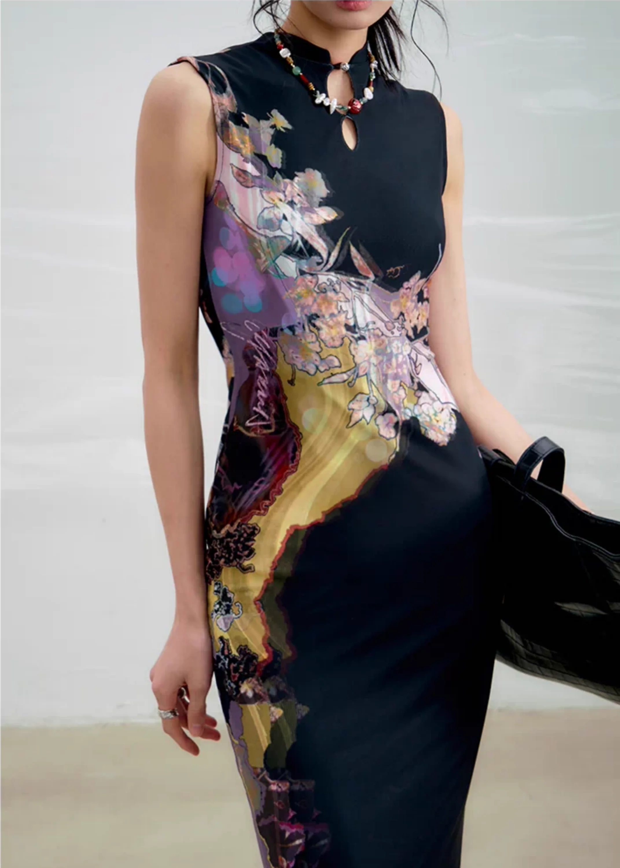 Li Meng 李梦 Plum Dream New Chinese Style Tricolor Print Sleeveless Qipao - Image 14