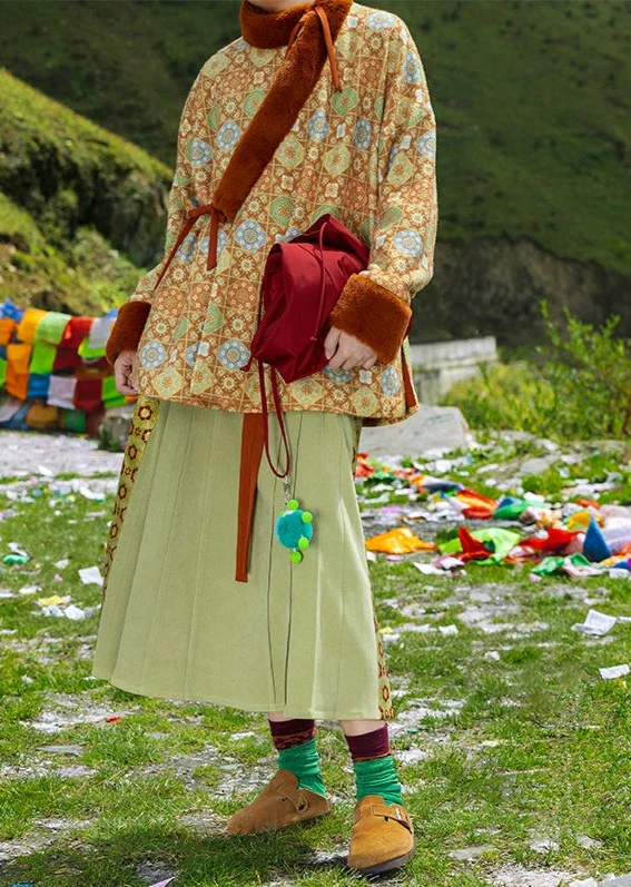 Lili Su 栗栗苏 Chestnut Candy Modern Weijin Quling Curved Collar Jacket & Midi Skirt Set - Image 10