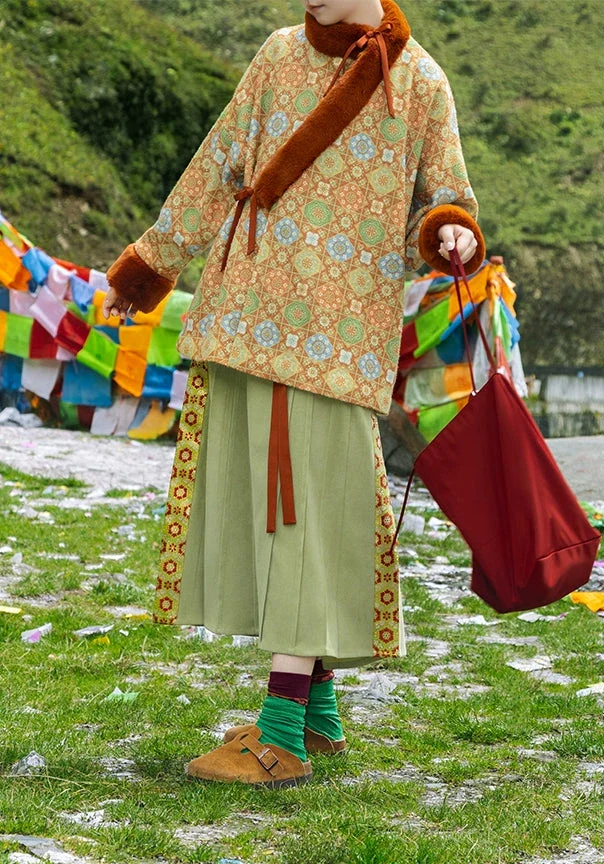 Lili Su 栗栗苏 Chestnut Candy Modern Weijin Quling Curved Collar Jacket & Midi Skirt Set - Image 8