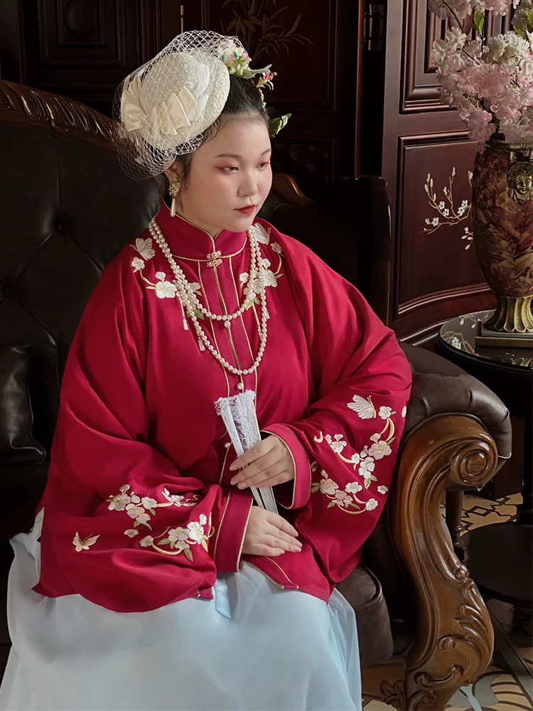 Liling Hudie 立领蝴蝶 Butterfly Standing Collar Plus Sized Ming Shirt - Image 3