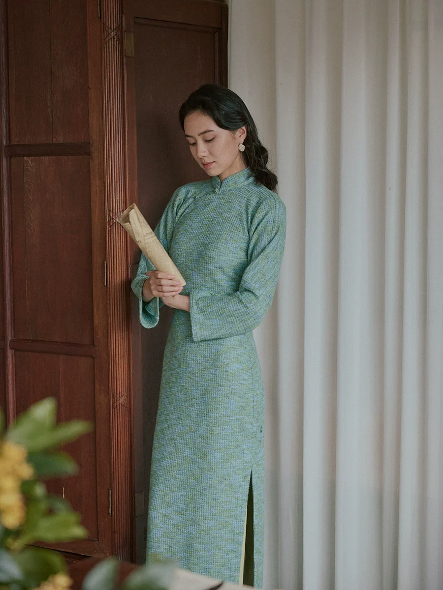 Ling Nan 岭南 Southern Ridge 1930s Knit Long Sleeve Winter Qipao - Image 11
