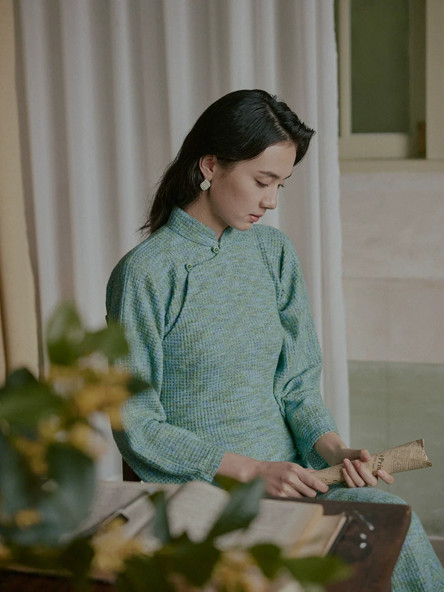 Ling Nan 岭南 Southern Ridge 1930s Knit Long Sleeve Winter Qipao - Image 13