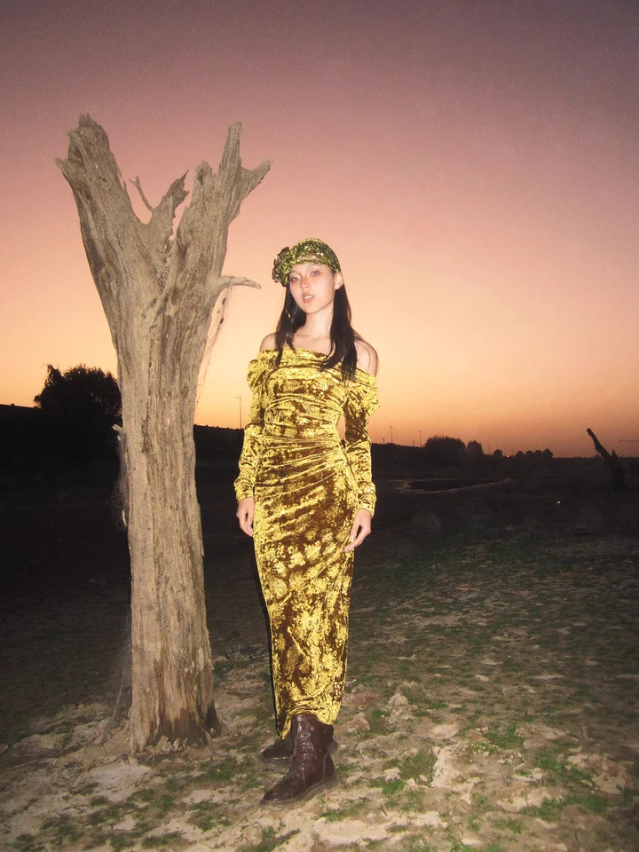 Liu Guang 鎏光 Flowing Light New Chinese Style Velvet Long Sleeve Dress - Image 10