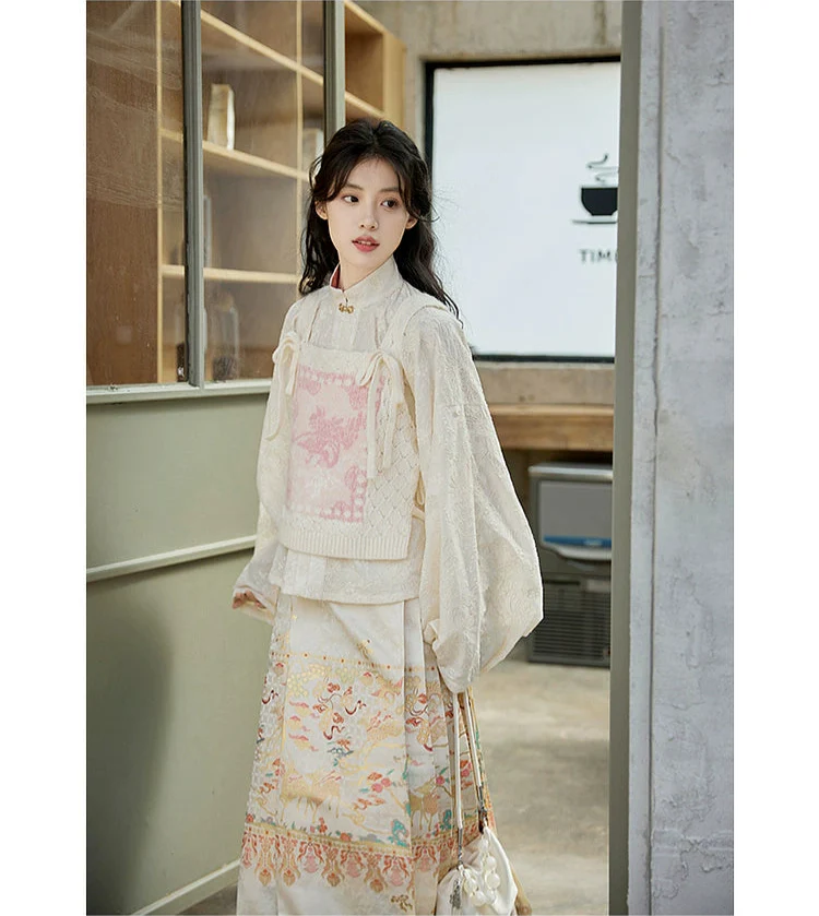Lu Lu 陆陆 Deer Deer Modernized Ming Dynasty Knit Zhuyao & Mamian Skirt Set - Image 16