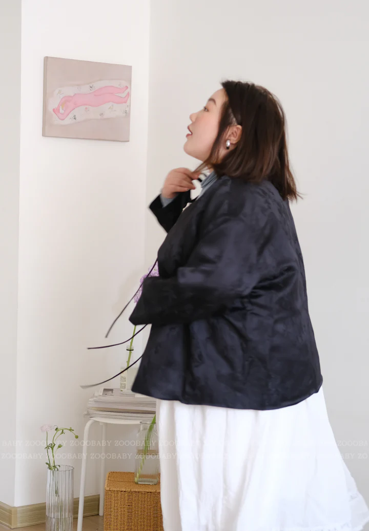 Luo Pan 罗盘 Compass New Chinese Style Plus Size Round Collar Qipao Jacket - Image 11