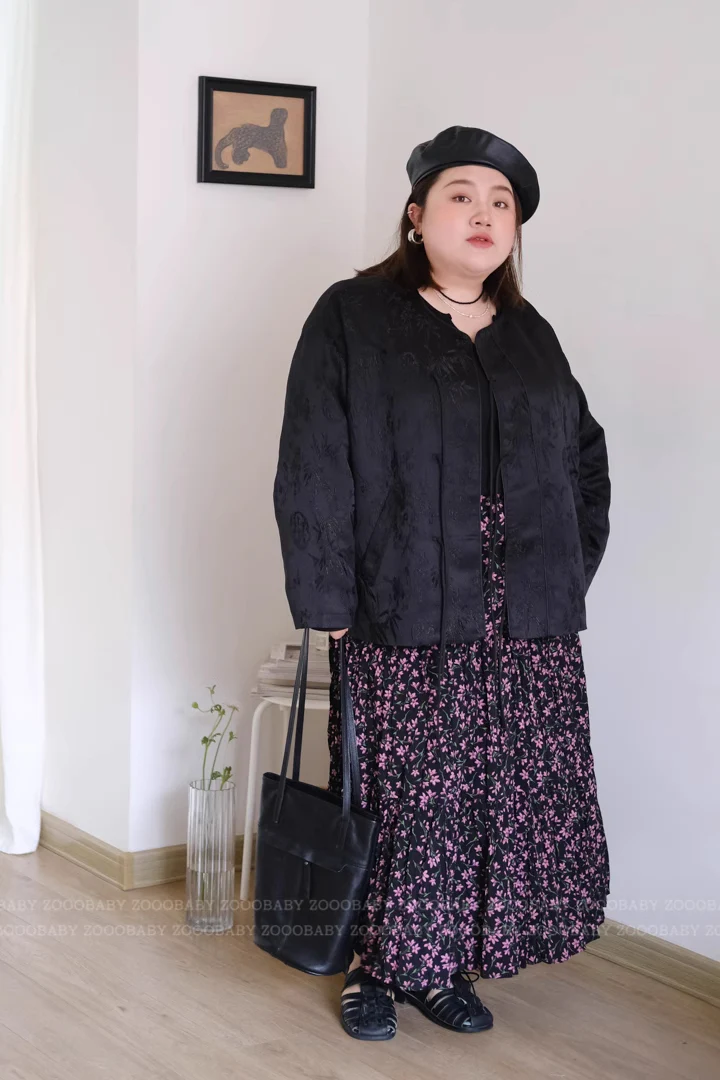 Luo Pan 罗盘 Compass New Chinese Style Plus Size Round Collar Qipao Jacket - Image 9