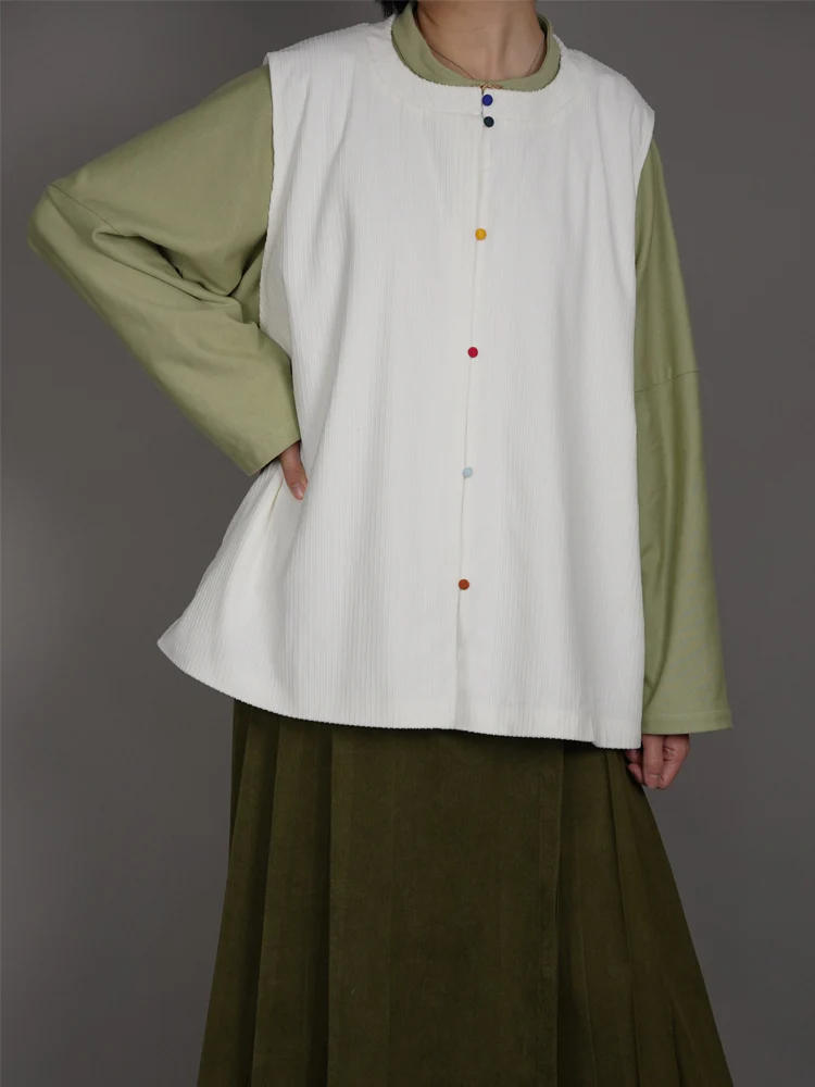 M&Ms 巧克力豆 Ming Dynasty Plus Size Cotton Standing Collar Top & Bijia Vest Set - Image 2