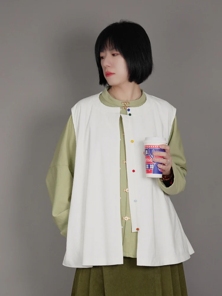 M&Ms 巧克力豆 Ming Dynasty Plus Size Cotton Standing Collar Top & Bijia Vest Set - Image 4