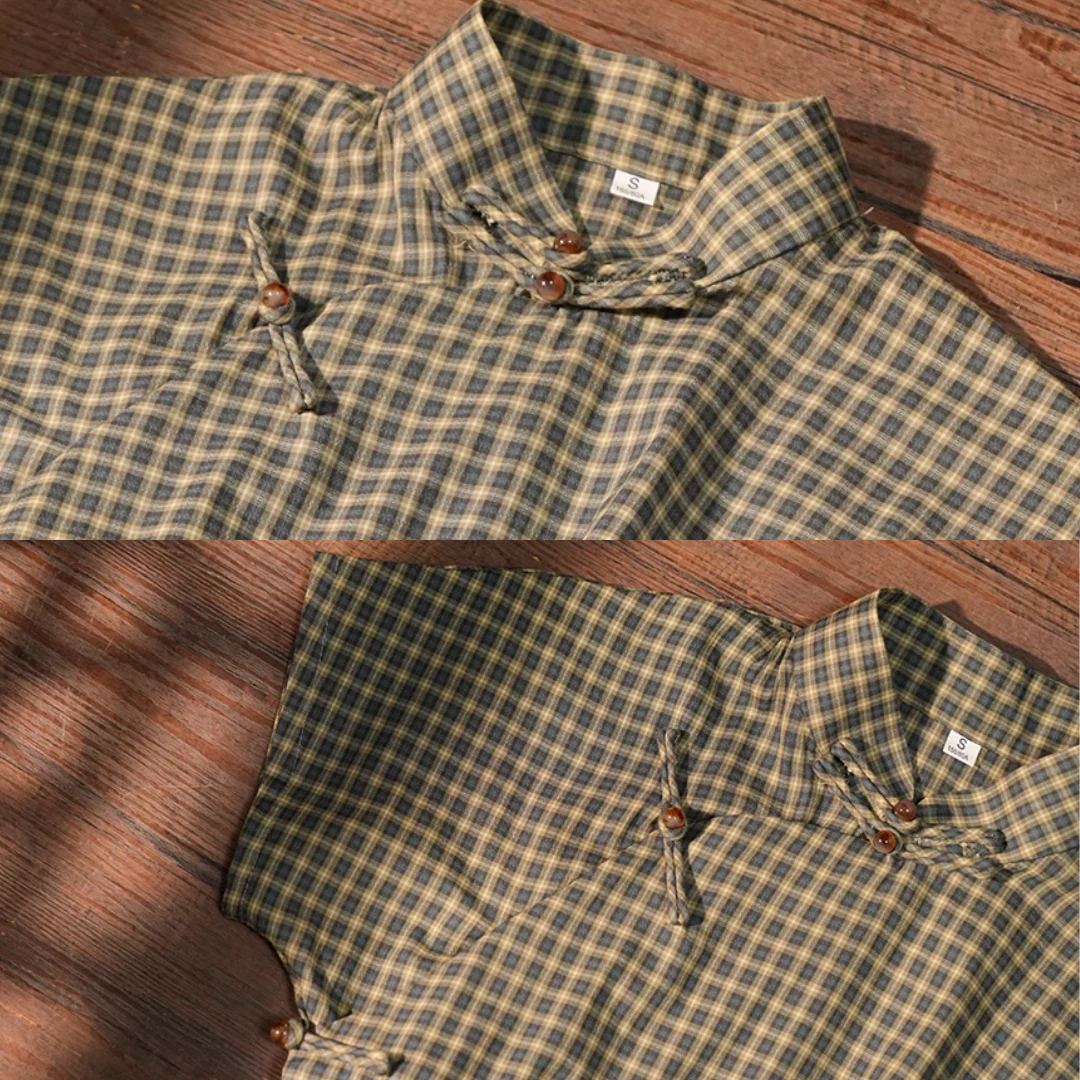 Maomao Chong 毛毛虫 Caterpillar Republic of China Plaid Jacquard Short Sleeve Qipao - Image 7