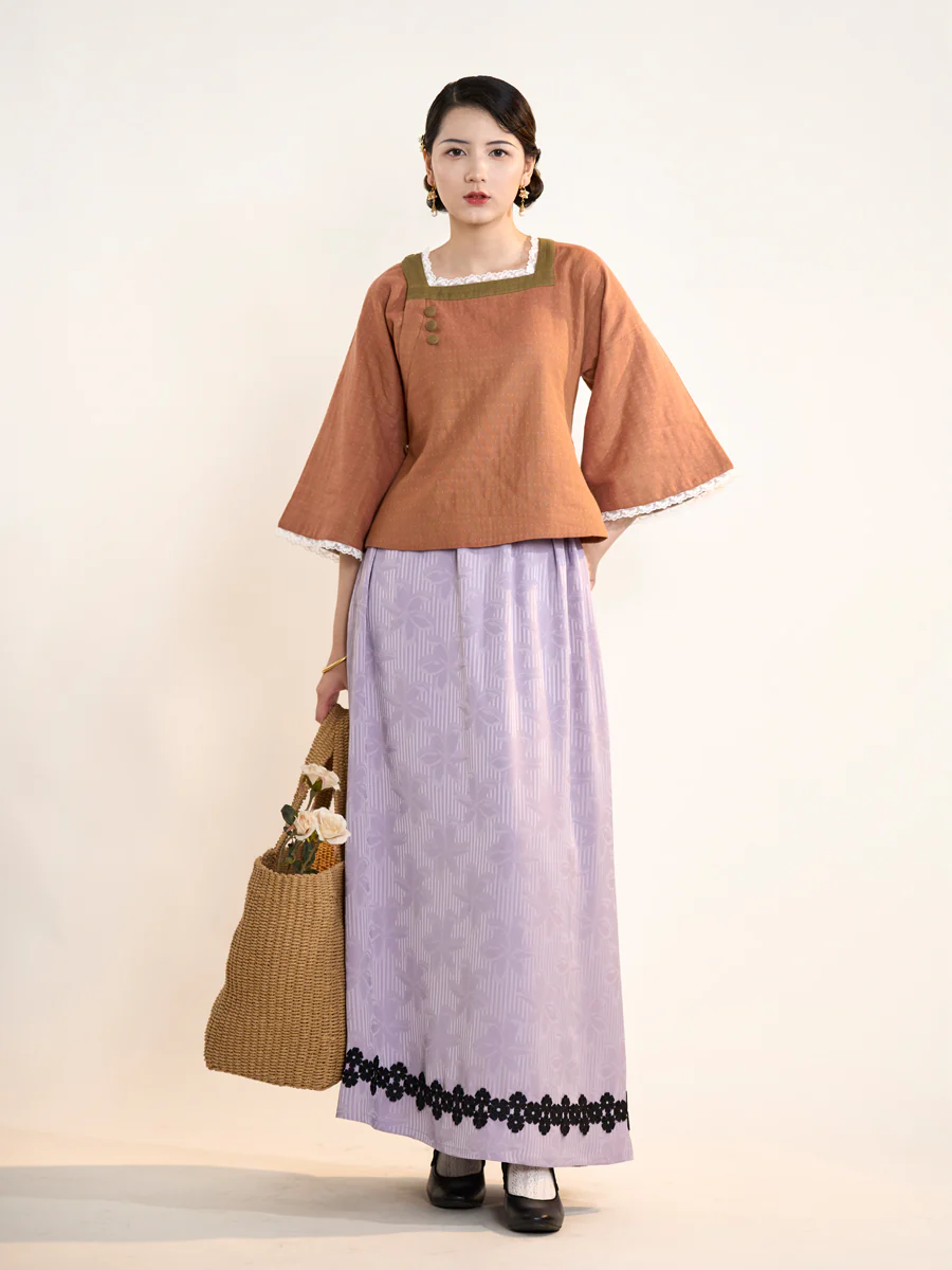 Meng Tan 梦田 Field of Dreams 1920s Restoration Square Collar Bell Sleeve Top - Image 11