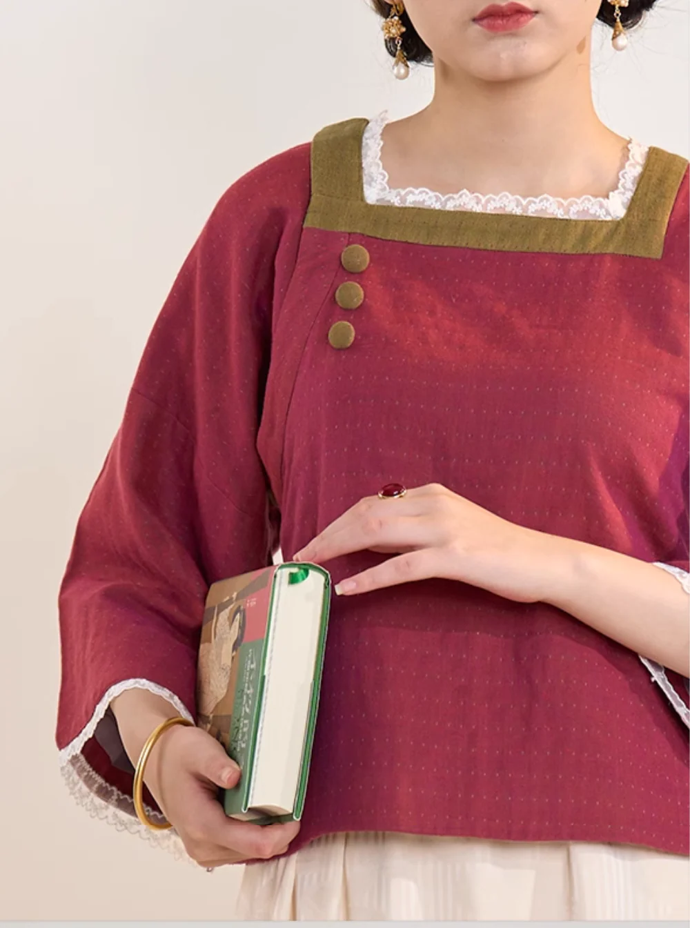 Meng Tan 梦田 Field of Dreams 1920s Restoration Square Collar Bell Sleeve Top - Image 2