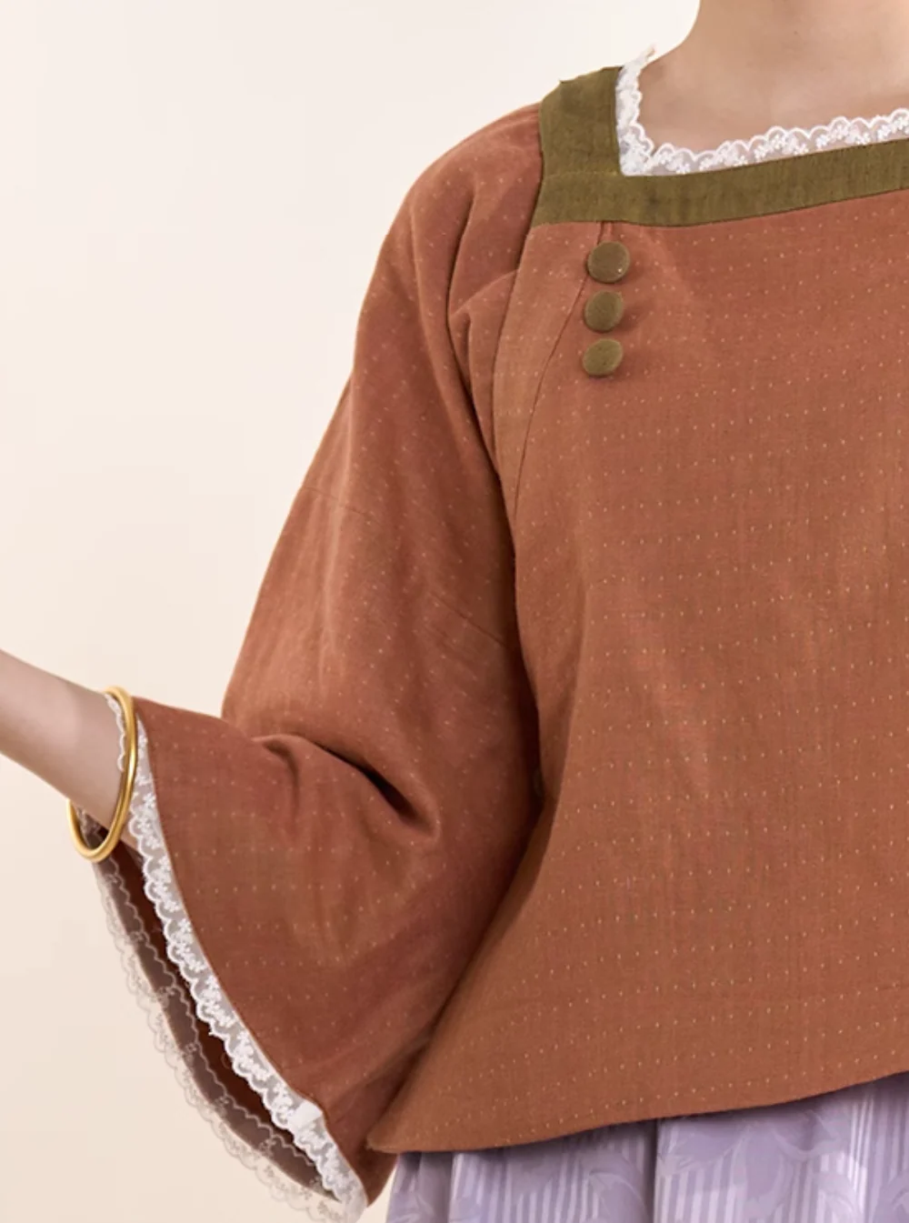 Meng Tan 梦田 Field of Dreams 1920s Restoration Square Collar Bell Sleeve Top - Image 8