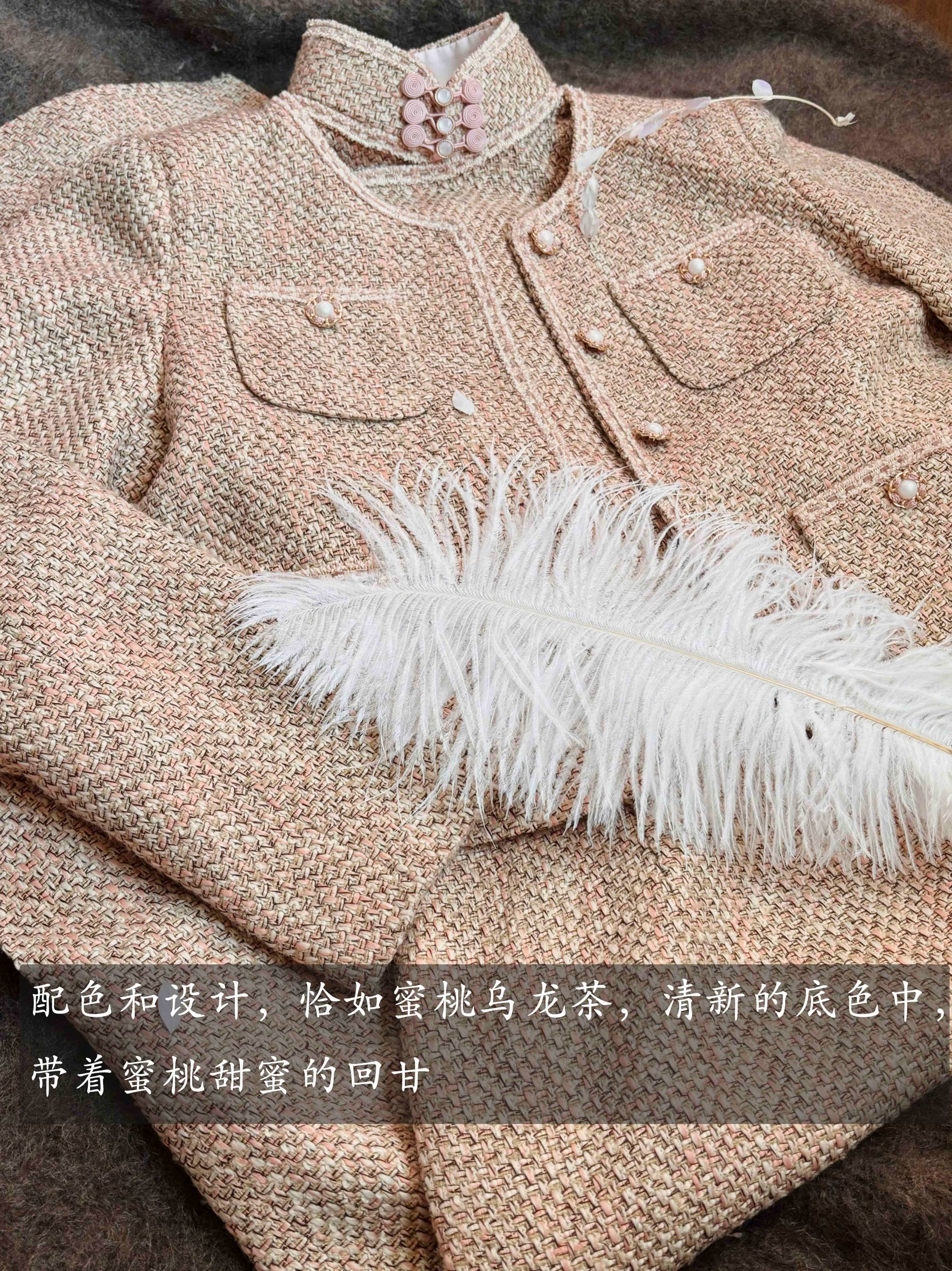 Mitao Wulong 蜜桃乌龙 Peach Oolong 1940s Inspired Tweed Qipao & Cropped Jacket Set - Image 10