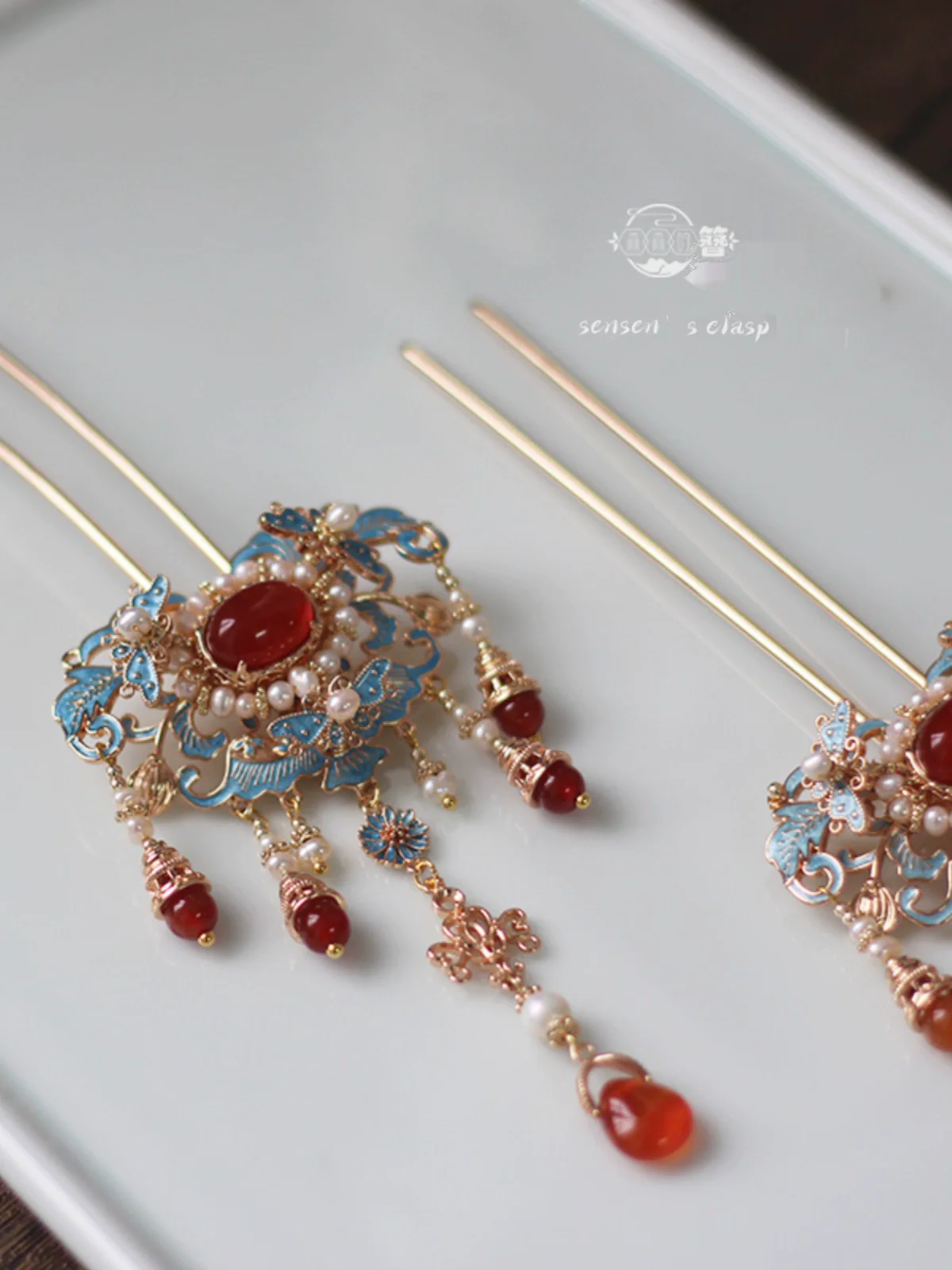 Moshang Yan 陌上烟 Mist on the Country Path Bian Zan Side Tassel Hairpin - Image 2