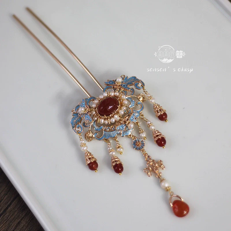 Moshang Yan 陌上烟 Mist on the Country Path Bian Zan Side Tassel Hairpin - Image 7