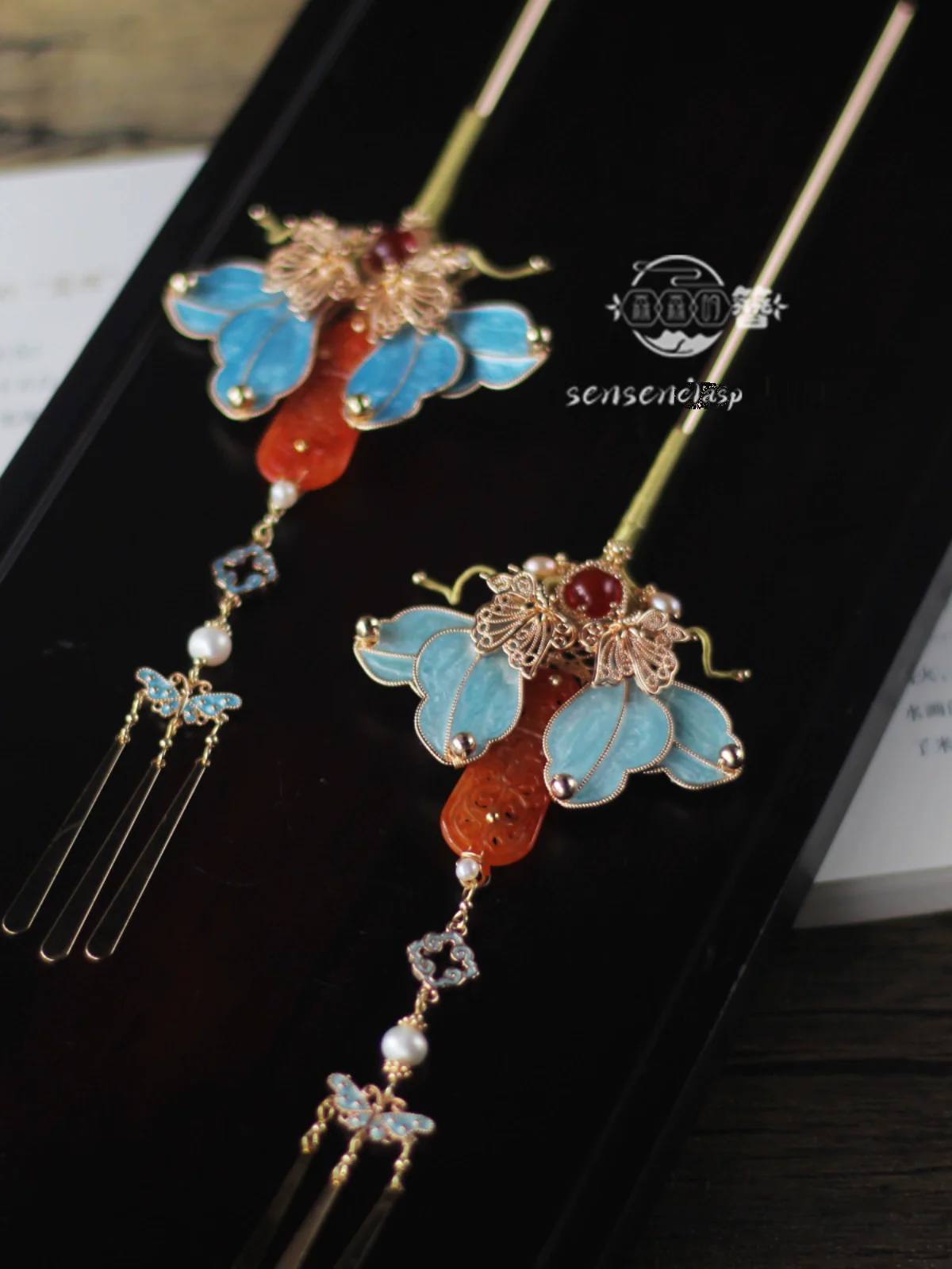 Muguang 慕光 Longing for Light New Chinese Style Crimson Tassel Hairpins - Image 4