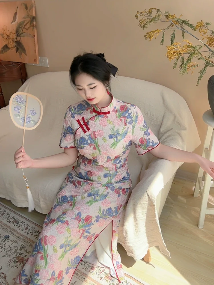 Nainai 奶奶 Grandma's Vintage Inspired Floral Short Sleeve Qipao - Image 3