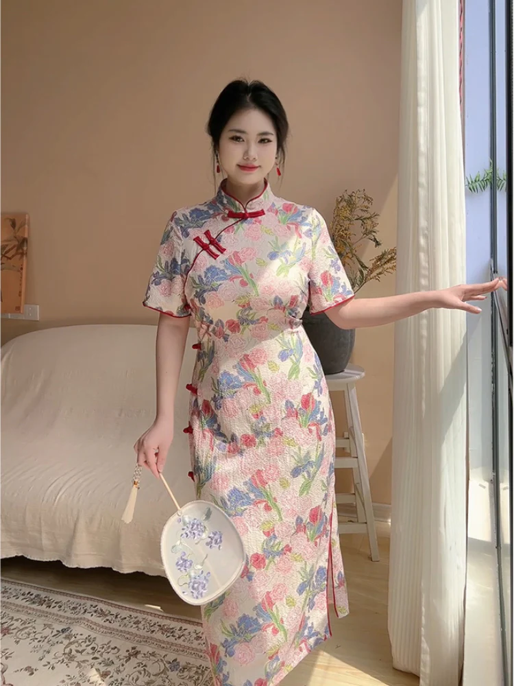 Nainai 奶奶 Grandma's Vintage Inspired Floral Short Sleeve Qipao - Image 7