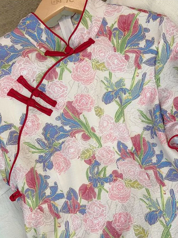Nainai 奶奶 Grandma's Vintage Inspired Floral Short Sleeve Qipao - Image 8