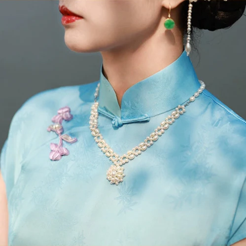 Ni 霓 Neon 1930s Gradient Leaf Jacquard Cap Sleeve Qipao - Image 8