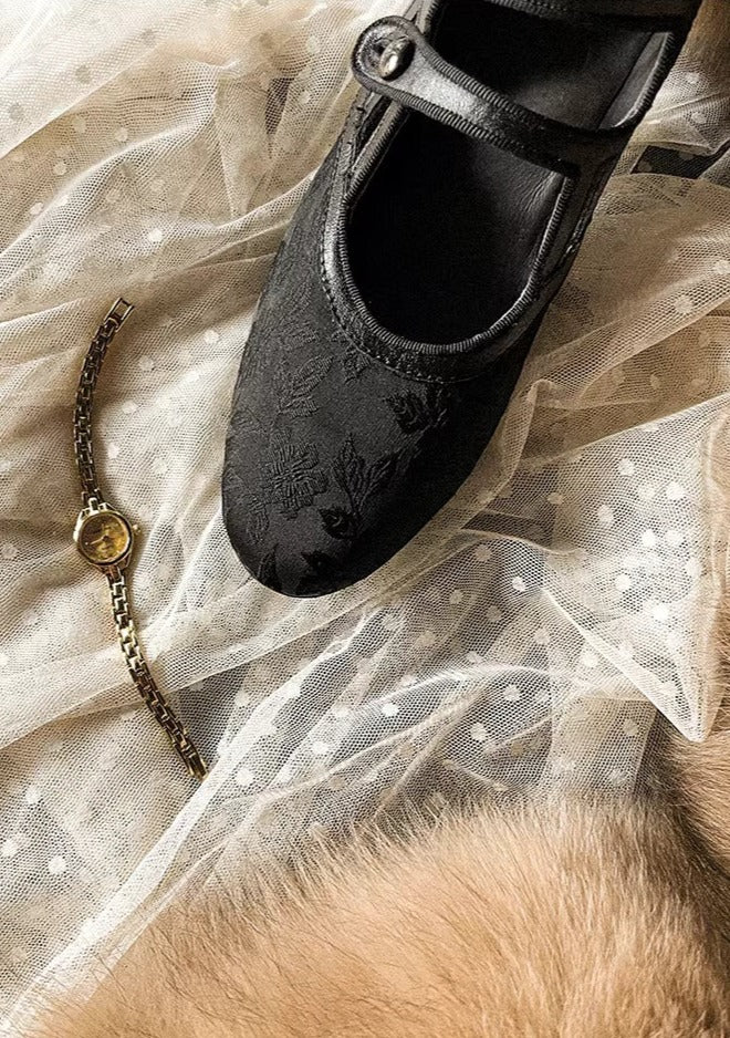 Nightcap 睡前酒 1920s Reproduction Cowhide Leather Jacquard Kitten Heel Shoes - Image 13