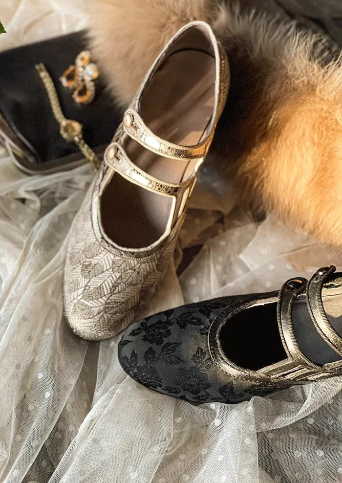 Nightcap 睡前酒 1920s Reproduction Cowhide Leather Jacquard Kitten Heel Shoes - Image 14
