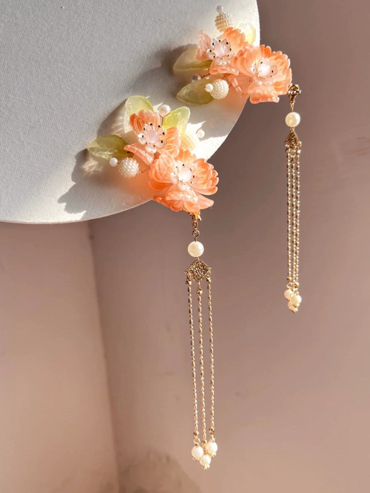 Nuan Ju 暖橘 Warm Orange Floral Pearl Hair Clips - Image 4